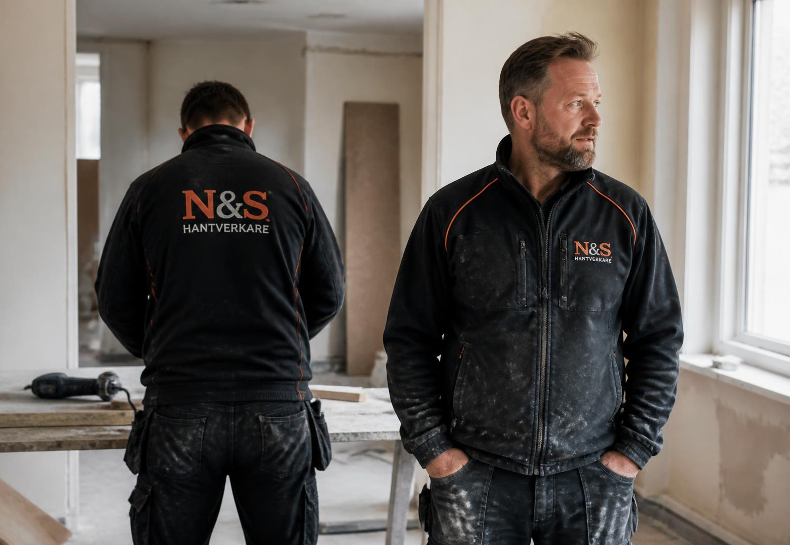 Hantverkare från N&S Hantverkare arbetar i en nyrenoverad lägenhet i Helsingborg